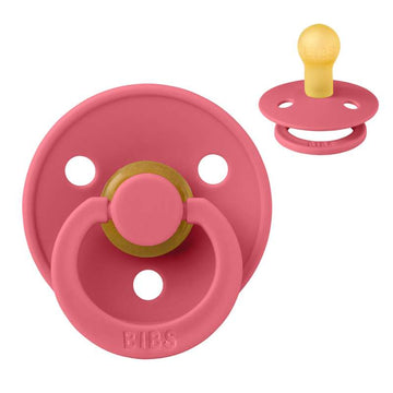 Bibs Rund Colour Napp - strl. 1 - naturgummi - Korall 