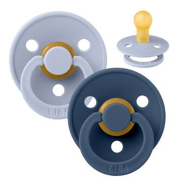 Bibs Rund Colour Napp - 2-Pack - strl. 1 - naturgummi - Damblå/Stålblå 