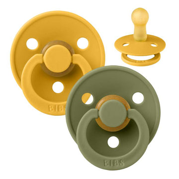 BIBS Rund Colour napp - 2-Pack - strl. 1 - naturgummi - Honungsbi/Oliv 