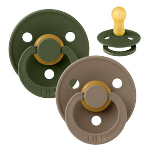 Bibs Rund Colour Napp - 2-Pack - strl. 2 - naturgummi - Jägaregrön/Mörk ek 