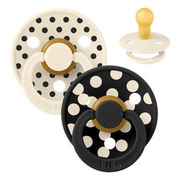 BIBS Rund Färg napp - 2-pack - strl. 1 - naturgummi - Polka Studio - Elfenben/Svart 
