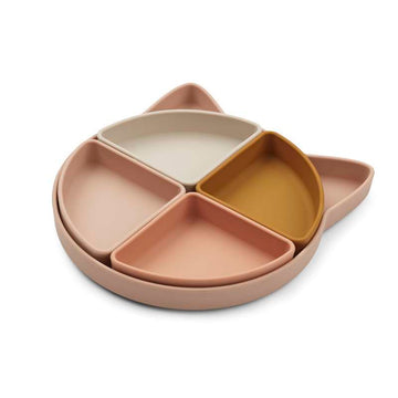 Liewood Arne Tallrik m. 4 Insatsring - Silikon - Cat/Rose Multi Mix 