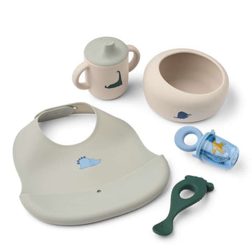 Liewood Mileah babys måltidsset - Dino Roar/Dove Blue