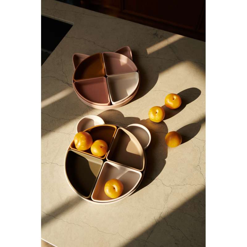 Liewood Arne Tallrik m. 4 Insatsring - Silikon - Cat/Rose Multi Mix 
