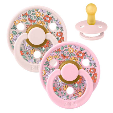BIBS Rund färg napp - 2-pack - strl. 2 - naturgummi - Liberty - Oscar Meadow/Petal Mix 