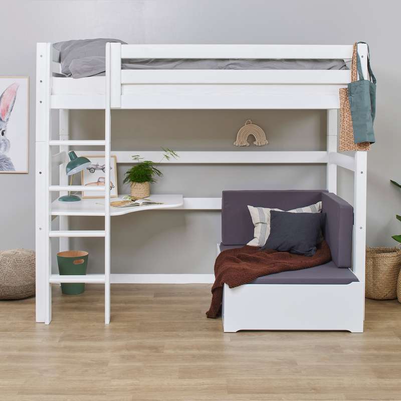 Hoppekids ECO Luxury - MEGA Säng m. Lounge Modul och Bordskiva - 90x200 cm. - Flexibel Inläggsbotten - Vit 