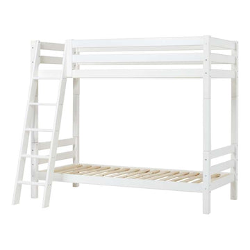 Hoppekids ECO Luxury - Hög Loftsäng - 90x200 cm. - Sned Stege - Flexibel Inläggsbotten - Vit 