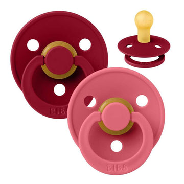 BIBS Rund Colour Napp - 2-Pack - Stl. 2 - Naturgummi - Coral/Ruby