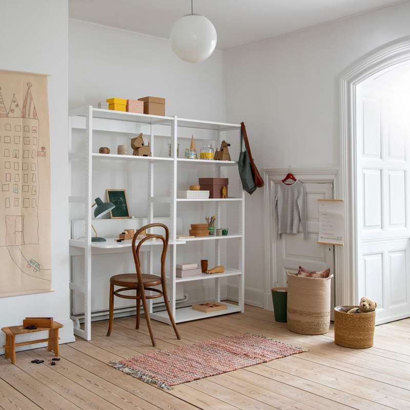 Hoppekids STOREY - Sätt m. 8 Hyllor och Skrivplatta - 100 cm. - Vit 