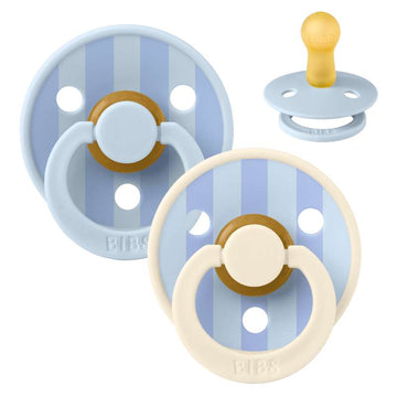 BIBS Rund Colour Napp - 2-Pack - Stl. 2 - Naturgummi - Block Studio - Baby Blue/Dusty Blue Mix