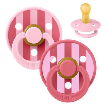 BIBS Rund Colour Napp - 2-Pack - Str. 2 - Naturgummi - Block Studio - Baby Pink/Coral Mix