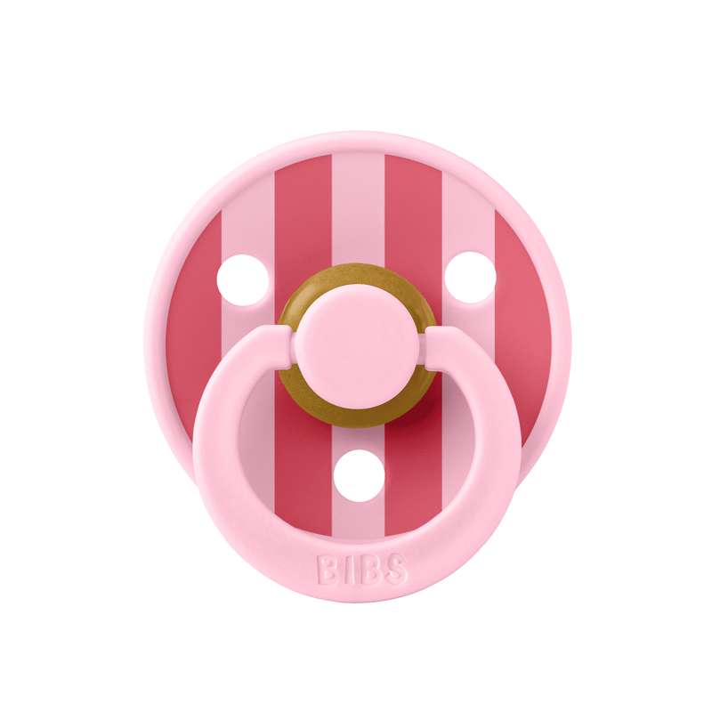 BIBS Rund Colour Napp - Str. 2 - Naturgummi - Block Studio - Baby Pink/Coral