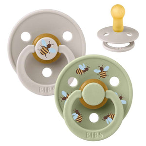 BIBS Rund Colour napp - 2-Pack - Str. 2 - Naturgummi - Bumblebee Studio - Mushroom Mix
