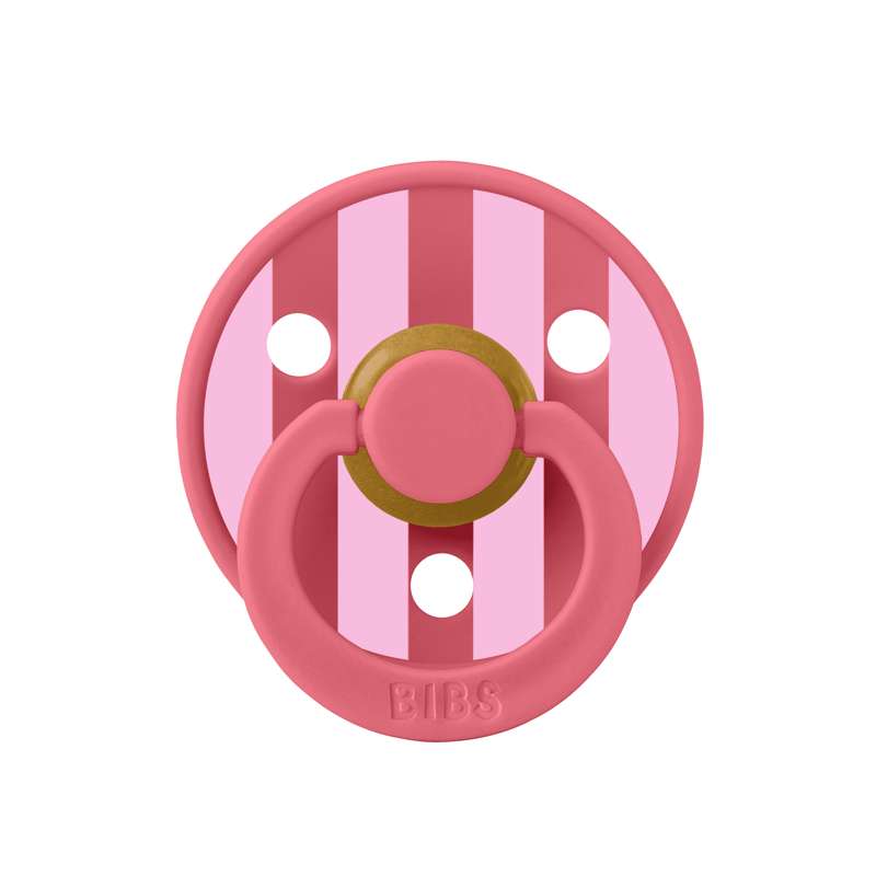 BIBS Rund Colour Napp - Str. 2 - Naturgummi - Block Studio - Coral/Baby Pink