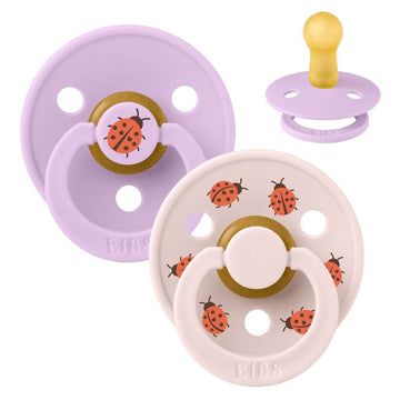 BIBS Rund Colour Napp - 2-Pack - Str. 2 - Naturgummi - Ladybug Studio - Violet Sky Mix