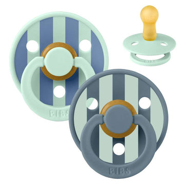 Bibs Rund Colour Napp - 2-Pack - strl. 2 - naturgummi - Studio - Block - Nordic Mint/Petrol Mix 