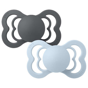 BIBS Symmetrisk Supreme Napp - 2-Pack - Str. 2 - Silikon - Iron/Baby Blue