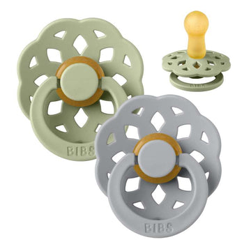 BIBS Rund Boheme Napp - 2-Pack - Str. 2 - Naturgummi - Sage/Cloud