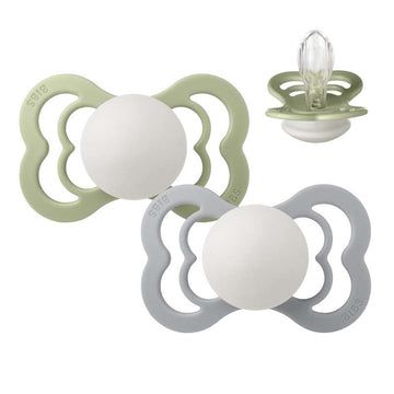 BIBS Symmetrisk Supreme Napp - 2-Pack - Str. 2 - Silikon - GLOW - Sage/Cloud