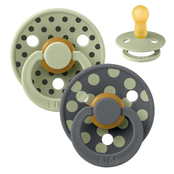 BIBS Rund färg napp - 2-pack - strl. 2 - naturgummi - Polka Studio - Sage/Iron 