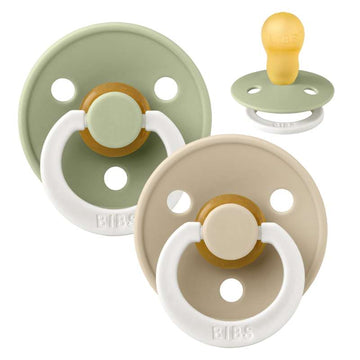 Bibs Rund Colour Napp - 2-Pack - strl. 3 - naturgummi - GLOW - Salvia/Vanilj 