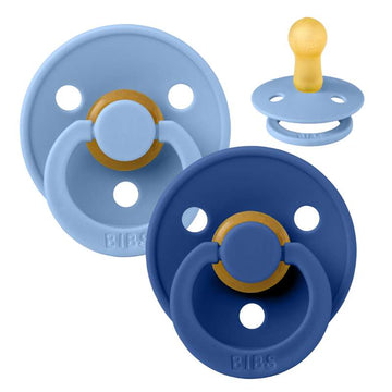Bibs Rund Colour Napp - 2-Pack - strl. 2 - naturgummi - Himmelblå/Kornblå 