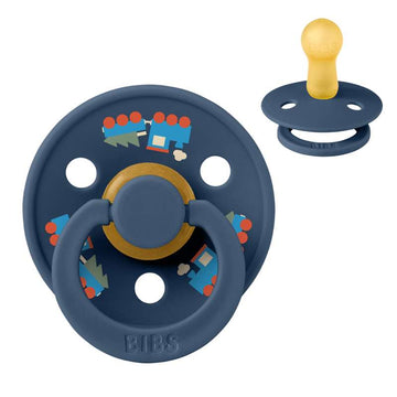 BIBS Rund Colour Sut - Str. 2 - Naturgummi - Holiday Train - Steel Blue