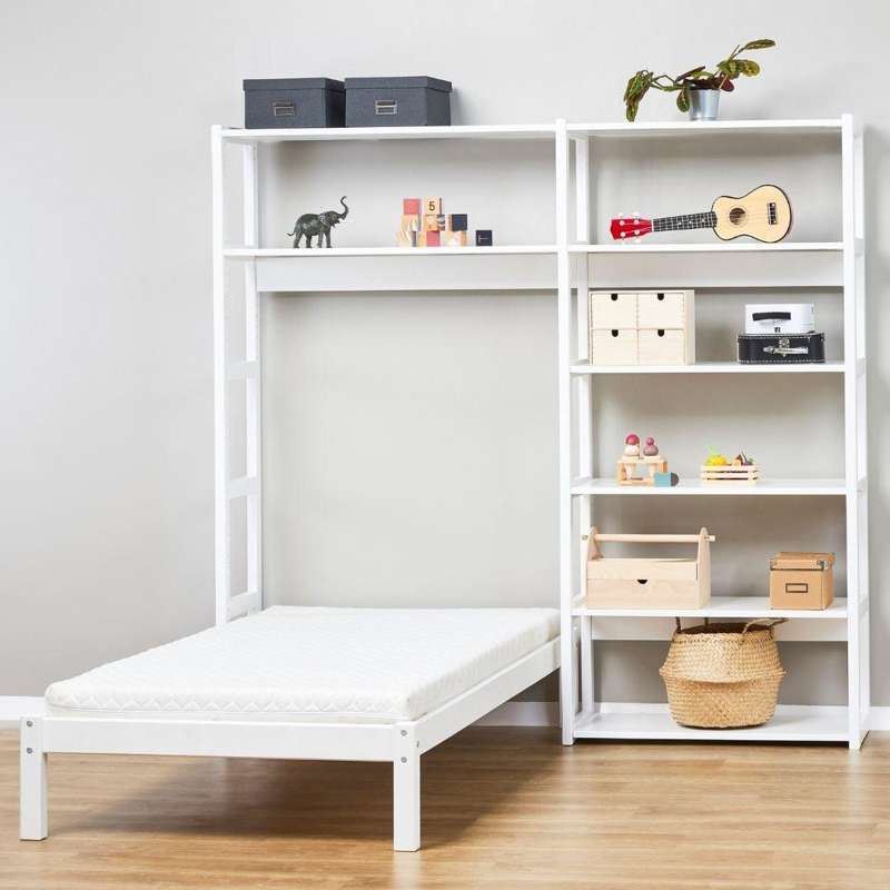 Hoppekids STOREY - Hylla - 2 Sektioner m. 4 Hyllor - Skrivbord och Säng - Flera Storlekar - Vit 