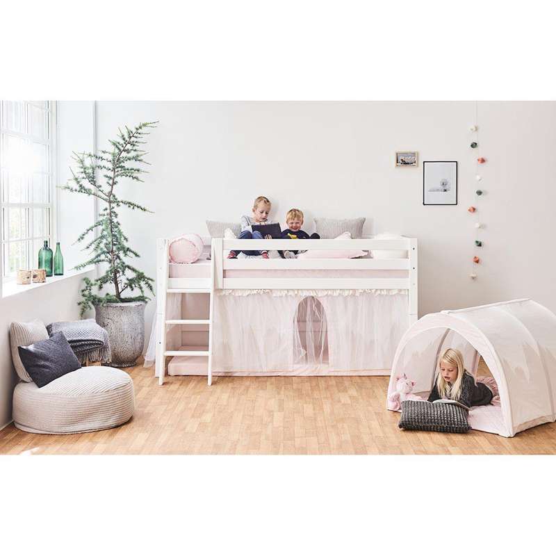Hoppekids ECO Luxury - Halvhög loftsäng - 90x200 cm. - Snedstig - Flexibel Inläggsbotten - Vit 