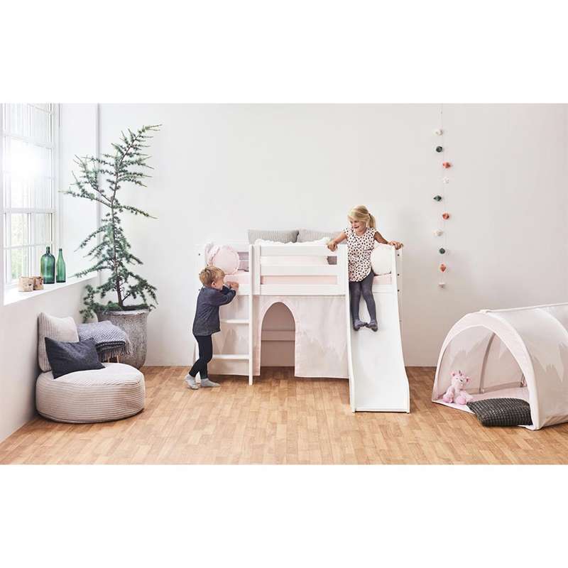 Hoppekids ECO Luxury - Halvhög loftsäng m. Rutsjebana - Rak Stege - Flera Storlekar - Vit 