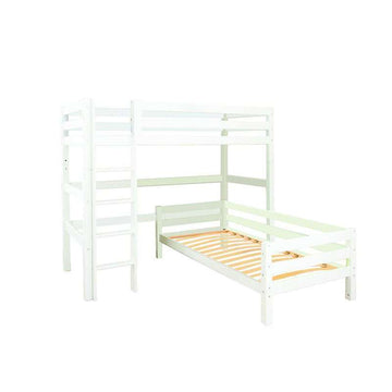 Hoppekids ECO Luxury - Våningsäng - 90x200 cm. - Vinkelkombination - Rak Stege - Flexibel Inläggsbotten - Vit 