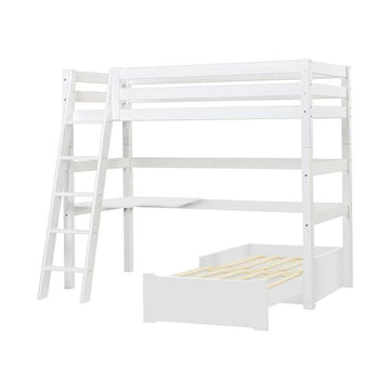 Hoppekids ECO Luxury - MEGA Säng m. Lounge Modul och Bordskiva - 90x200 cm. - Sned Stege - Vit 