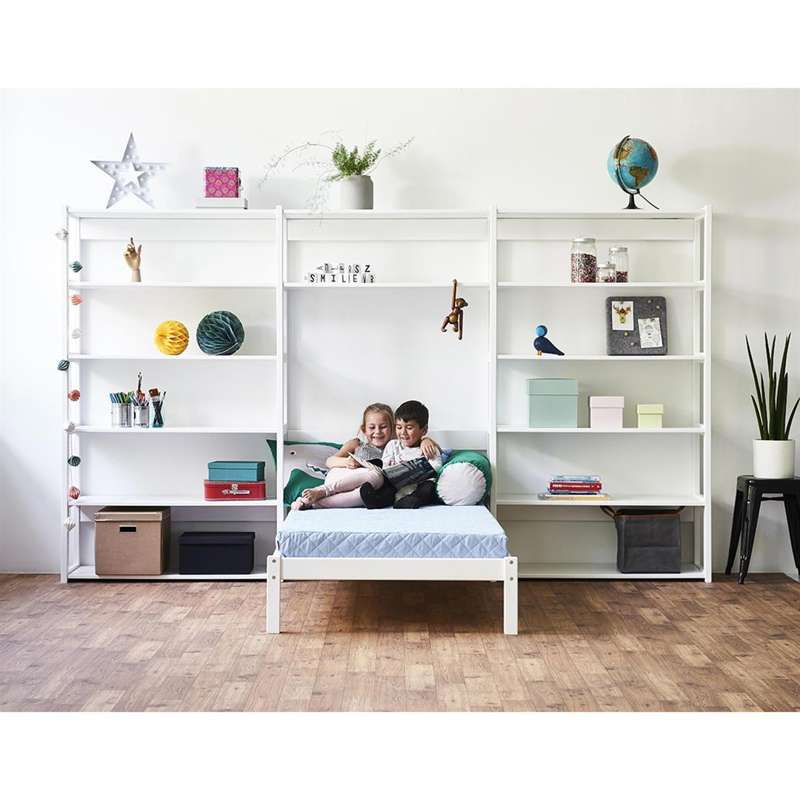 Hoppekids STOREY - Hylla - 3 Sektioner m. 14 Hyllor och Säng - Flera Storlekar - Vit 