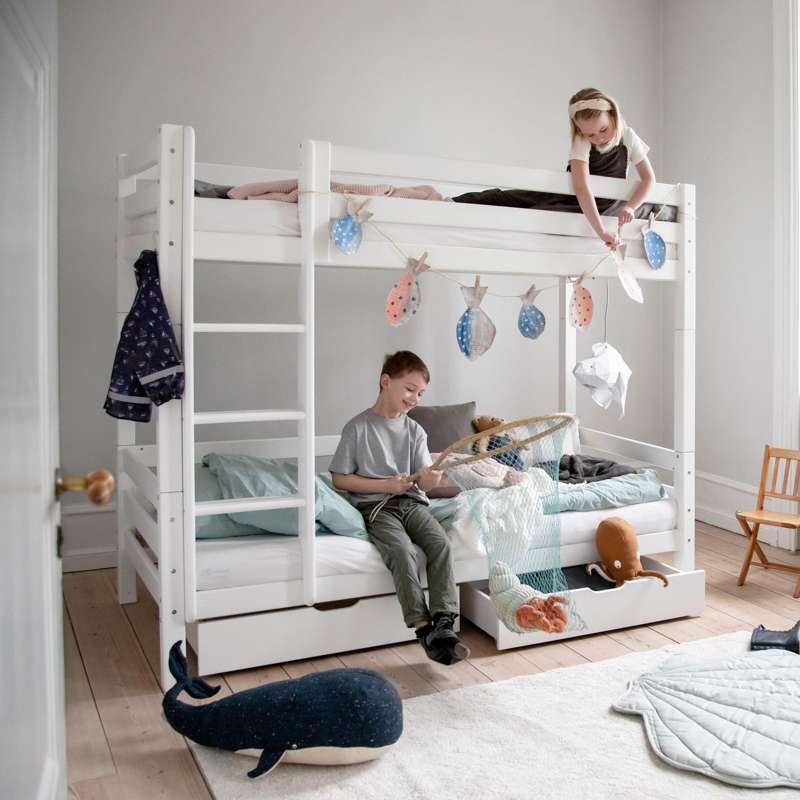 Hoppekids ECO Luxury - Höjd Våningsäng - 177 cm. - Rak Stege - Flera Storlekar - Vit 