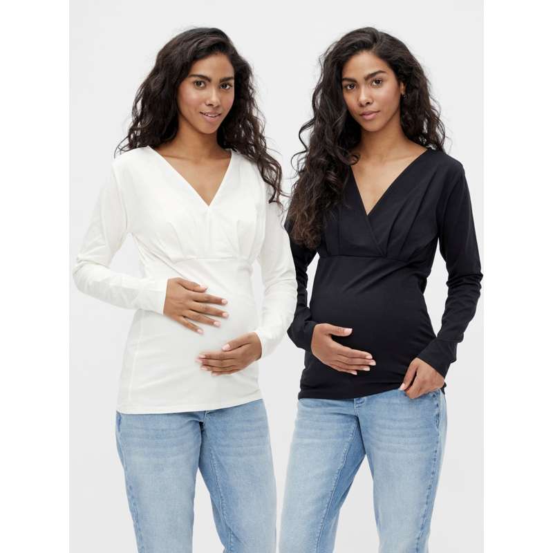 Mamalicious MLEMMA Graviditetstoppar m. Långa Ärmar - 2-pack - Svart/Vit 