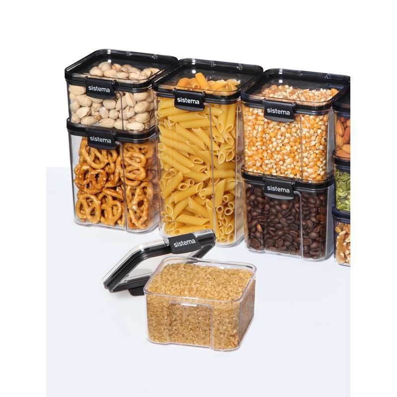 Sistema Matförvaring - Tritan Ultra - Fyrkantig - Stor - 3-Pack - Svart 