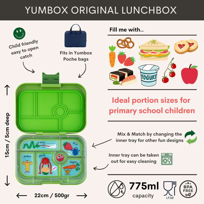Yumbox Matlåda - Original - 6 fack - Jurassic Green/Roliga Monster 
