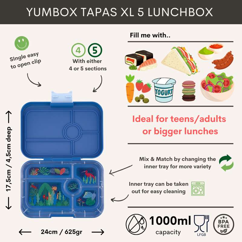 Yumbox Matlåda - Tapas XL - 5 rum - Monte Carlo Blue/Jungle 
